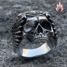 画像7: Antique Jewelry 欧米パンクスタイル 三角 翼 リング ドクロ タイタニウム合金 リング 大サイズ ダークファッション アクセサリー (7)