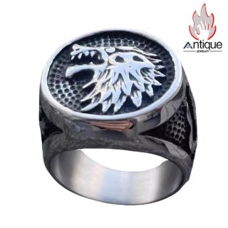 Antique Jewelry パンキッシュ 北欧 狼頭 勲章リング チタン鋼