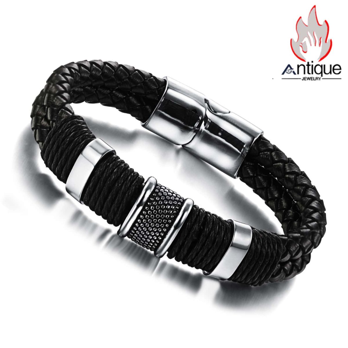 画像1: Antique Jewelry ヨーロッパとアメリカの高級感のある逆差し磁気クラスプレザーブレスレット ブレスレット 男性用 個性的なシンプルなアクセサリー (1)