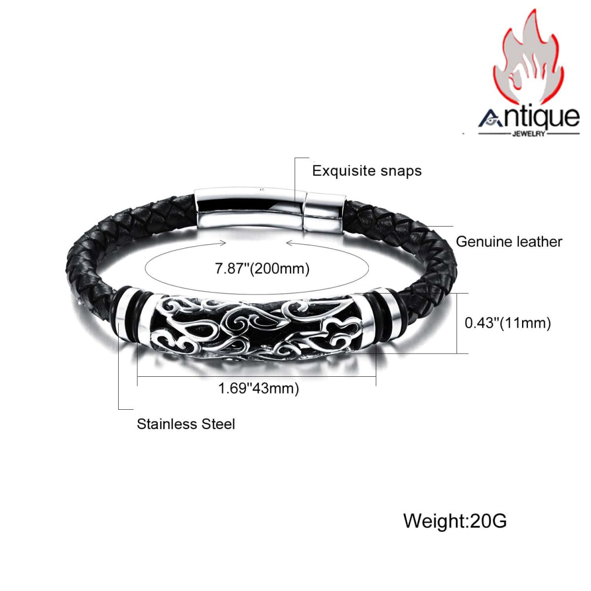 画像7: Antique Jewelry ファッションアクセサリー チタンスチールブレスレット 本革編み込み 高級感 シンプルなメンズジュエリー (7)