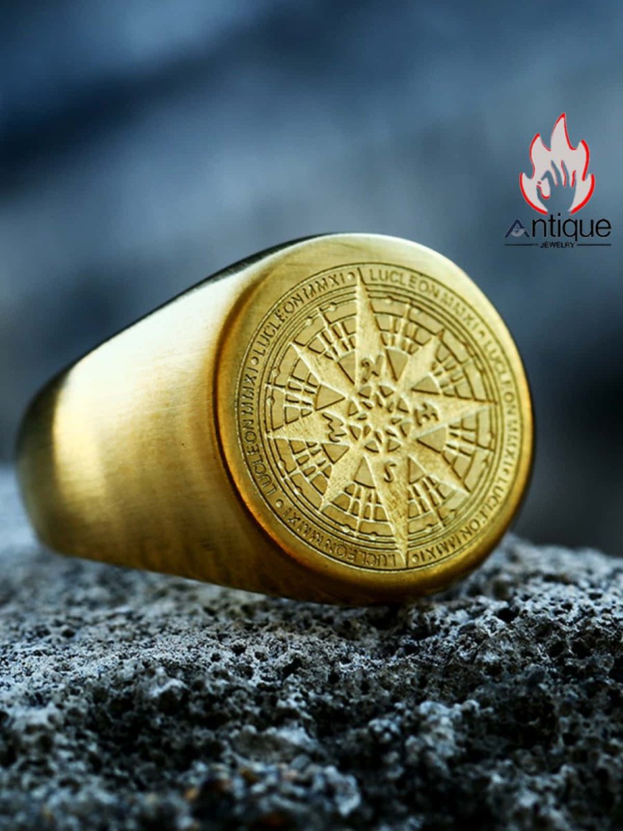 画像5: Antique Jewelry ビンテージ風コンパストーテムリング チタンスチール メンズ指輪 (5)