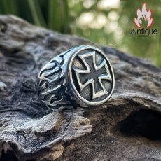画像3: Antique Jewelry 「クロスフレイムメダル」リング チタン鋼 おしゃれなアクセサリー (3)