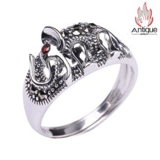 画像1: Antique Jewelry S925 純銀 象モチーフ リング レディース 開口式 調節可能 ヴィンテージ風 個性的 ハンドメイド おしゃれアクセサリー (1)