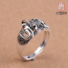画像2: Antique Jewelry S925 純銀 象モチーフ リング レディース 開口式 調節可能 ヴィンテージ風 個性的 ハンドメイド おしゃれアクセサリー (2)