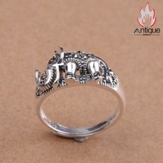 画像3: Antique Jewelry S925 純銀 象モチーフ リング レディース 開口式 調節可能 ヴィンテージ風 個性的 ハンドメイド おしゃれアクセサリー (3)