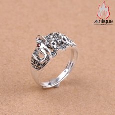 画像4: Antique Jewelry S925 純銀 象モチーフ リング レディース 開口式 調節可能 ヴィンテージ風 個性的 ハンドメイド おしゃれアクセサリー (4)