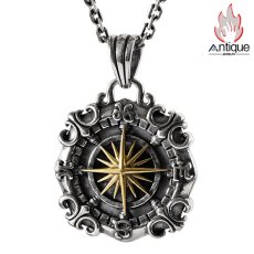 画像1: S925 純銀 ネックレス メンズ 星芒 航海コンパス サンフラワー 両面デザイン ヴィンテージ風 個性的 ニッチデザイン シルクアクセサリー (1)