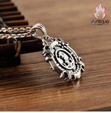 画像5: S925 純銀 ネックレス メンズ 星芒 航海コンパス サンフラワー 両面デザイン ヴィンテージ風 個性的 ニッチデザイン シルクアクセサリー (5)