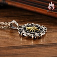 画像6: S925 純銀 ネックレス メンズ 星芒 航海コンパス サンフラワー 両面デザイン ヴィンテージ風 個性的 ニッチデザイン シルクアクセサリー (6)