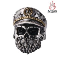 画像1: Antique Jewelry S925 シルバー スカルリング メンズ ゴシックスタイル ヴィンテージ加工 海賊船長 ドクロモチーフ 指輪 アクセサリー (1)