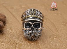 画像3: Antique Jewelry S925 シルバー スカルリング メンズ ゴシックスタイル ヴィンテージ加工 海賊船長 ドクロモチーフ 指輪 アクセサリー (3)