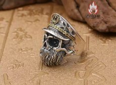 画像7: Antique Jewelry S925 シルバー スカルリング メンズ ゴシックスタイル ヴィンテージ加工 海賊船長 ドクロモチーフ 指輪 アクセサリー (7)