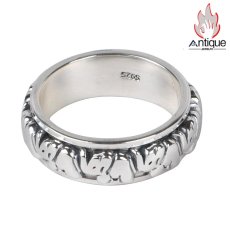 画像1: Antique Jewelry 925 シルバー アクセサリー 立体レリーフ ゾウモチーフ リング ペアリング メンズ レディース 回転可能 おしゃれ 個性派デザイン (1)
