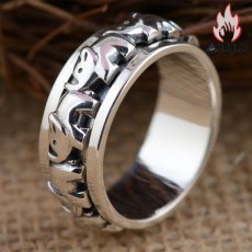 画像5: Antique Jewelry 925 シルバー アクセサリー 立体レリーフ ゾウモチーフ リング ペアリング メンズ レディース 回転可能 おしゃれ 個性派デザイン (5)