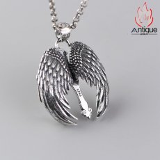 画像4: Antique Jewelry S925 シルバー エンジェルウィング 十字架 ネックレス メンズ ヴィンテージ加工 アンティーク調 羽根モチーフ (4)