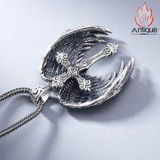 画像6: Antique Jewelry S925 シルバー エンジェルウィング 十字架 ネックレス メンズ ヴィンテージ加工 アンティーク調 羽根モチーフ (6)
