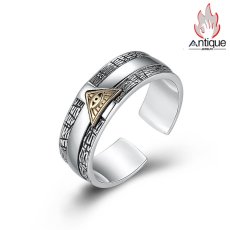 画像1: Antique Jewelry S925 シルバー 神の目 オールアイ シンプル鏡面デザイン ヴィンテージ風 リング メンズ レディース ペアリング (1)