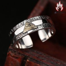 画像2: Antique Jewelry S925 シルバー 神の目 オールアイ シンプル鏡面デザイン ヴィンテージ風 リング メンズ レディース ペアリング (2)