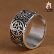 画像2: Antique Jewelry S925 シルバー 四神獣 デザインリング メンズ ワイド幅 ヴィンテージ風 個性派 ファッション指輪 (2)