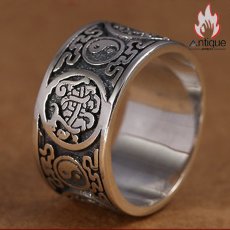 画像4: Antique Jewelry S925 シルバー 四神獣 デザインリング メンズ ワイド幅 ヴィンテージ風 個性派 ファッション指輪 (4)