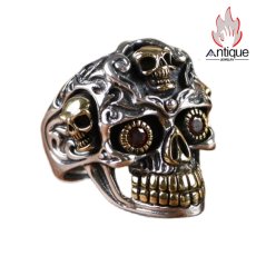 画像1: Antique Jewelry S925 純銀 髑髏 スカル パンク ゴシック メンズ 指輪 人差し指 リング オープン サイズ調整可能 ヴィンテージ アンティーク加工 レトロ 錆風デザイン (1)