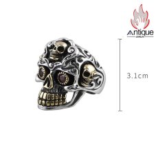 画像12: Antique Jewelry S925 純銀 髑髏 スカル パンク ゴシック メンズ 指輪 人差し指 リング オープン サイズ調整可能 ヴィンテージ アンティーク加工 レトロ 錆風デザイン (12)
