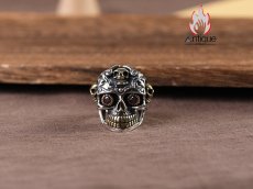 画像3: Antique Jewelry S925 純銀 髑髏 スカル パンク ゴシック メンズ 指輪 人差し指 リング オープン サイズ調整可能 ヴィンテージ アンティーク加工 レトロ 錆風デザイン (3)