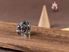 画像5: Antique Jewelry S925 純銀 髑髏 スカル パンク ゴシック メンズ 指輪 人差し指 リング オープン サイズ調整可能 ヴィンテージ アンティーク加工 レトロ 錆風デザイン (5)