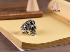 画像6: Antique Jewelry S925 純銀 髑髏 スカル パンク ゴシック メンズ 指輪 人差し指 リング オープン サイズ調整可能 ヴィンテージ アンティーク加工 レトロ 錆風デザイン (6)