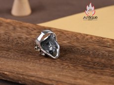 画像7: Antique Jewelry S925 純銀 髑髏 スカル パンク ゴシック メンズ 指輪 人差し指 リング オープン サイズ調整可能 ヴィンテージ アンティーク加工 レトロ 錆風デザイン (7)