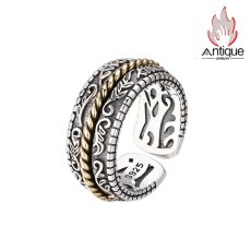 画像1: Antique Jewelry S925 純銀 唐草文 メンズリング 古蔦模様 レトロデザイン シンプル オープンリング 調整可能 (1)