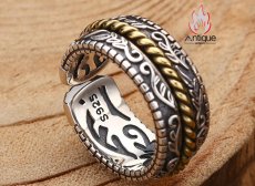 画像3: Antique Jewelry S925 純銀 唐草文 メンズリング 古蔦模様 レトロデザイン シンプル オープンリング 調整可能 (3)