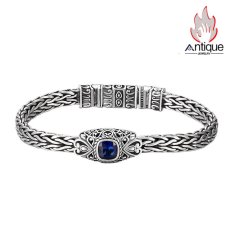 画像1: Antique Jewelry S925 純銀 編み込みツイストブレスレット ブルーキュービックジルコニア ユニセックス カップル太めデザイン おしゃれ 個性派 (1)