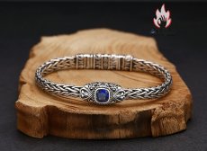 画像2: Antique Jewelry S925 純銀 編み込みツイストブレスレット ブルーキュービックジルコニア ユニセックス カップル太めデザイン おしゃれ 個性派 (2)