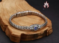 画像3: Antique Jewelry S925 純銀 編み込みツイストブレスレット ブルーキュービックジルコニア ユニセックス カップル太めデザイン おしゃれ 個性派 (3)