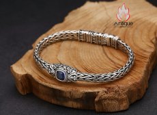 画像4: Antique Jewelry S925 純銀 編み込みツイストブレスレット ブルーキュービックジルコニア ユニセックス カップル太めデザイン おしゃれ 個性派 (4)