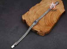 画像5: Antique Jewelry S925 純銀 編み込みツイストブレスレット ブルーキュービックジルコニア ユニセックス カップル太めデザイン おしゃれ 個性派 (5)