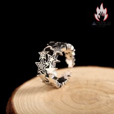 画像3: Antique Jewelry S925 純銀 五芒星スターモチーフ メンズ指輪 レトロ雰囲気 ヒップホップスタイル シンプル都会的 存在感抜群 おしゃれアクセサリー (3)