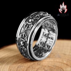 画像2: Antique Jewelry S925 純銀 金剛杵モチーフ レトロデザイン メンズリング 回転可能タイプ (2)