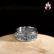 画像3: Antique Jewelry S925 純銀 金剛杵モチーフ レトロデザイン メンズリング 回転可能タイプ (3)
