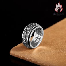 画像4: Antique Jewelry S925 純銀 金剛杵モチーフ レトロデザイン メンズリング 回転可能タイプ (4)