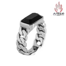 画像1: Antique Jewelry S925 純銀 メンズリング 編み込みデザイン 光沢スクエア ブラックオニキス サファイア レトロシンプル 指輪 アクセサリー (1)