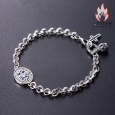 画像2: Antique Jewelry S925 純銀 クロス 王冠 リングモチーフ ブレスレット ペアブレスレット 男女兼用 レトロ 欧米風 個性デザイン アクセサリー (2)