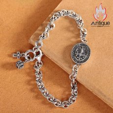画像4: Antique Jewelry S925 純銀 クロス 王冠 リングモチーフ ブレスレット ペアブレスレット 男女兼用 レトロ 欧米風 個性デザイン アクセサリー (4)