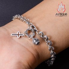 画像6: Antique Jewelry S925 純銀 クロス 王冠 リングモチーフ ブレスレット ペアブレスレット 男女兼用 レトロ 欧米風 個性デザイン アクセサリー (6)