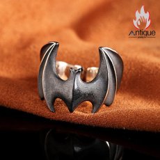 画像4: Antique Jewelry S925 純銀 コウモリモチーフ メンズオープンリング ヴィンテージ加工 ゴシックスタイル ファッション個性デザイン 指輪アクセサリー (4)