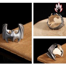画像5: Antique Jewelry S925 純銀 コウモリモチーフ メンズオープンリング ヴィンテージ加工 ゴシックスタイル ファッション個性デザイン 指輪アクセサリー (5)