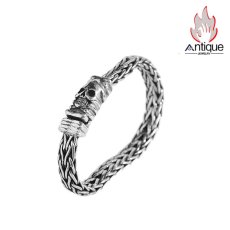 画像1: Antique Jewelry S925 純銀 レトロファッション 厚手ツイスト編み込み メンズブレスレット スカルドクロ バイカースタイル 個性アクセサリー (1)