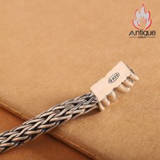 画像5: Antique Jewelry S925 純銀 レトロファッション 厚手ツイスト編み込み メンズブレスレット スカルドクロ バイカースタイル 個性アクセサリー (5)