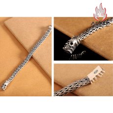 画像8: Antique Jewelry S925 純銀 レトロファッション 厚手ツイスト編み込み メンズブレスレット スカルドクロ バイカースタイル 個性アクセサリー (8)